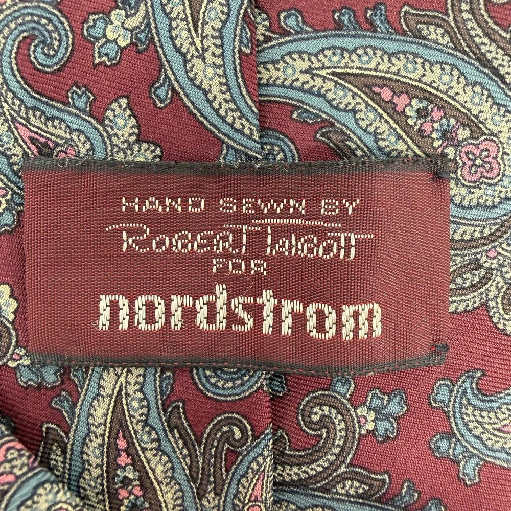 Robert Talbott Nordstrom Silk‎ Paisley Tie Red Blue Gold 63.5x3